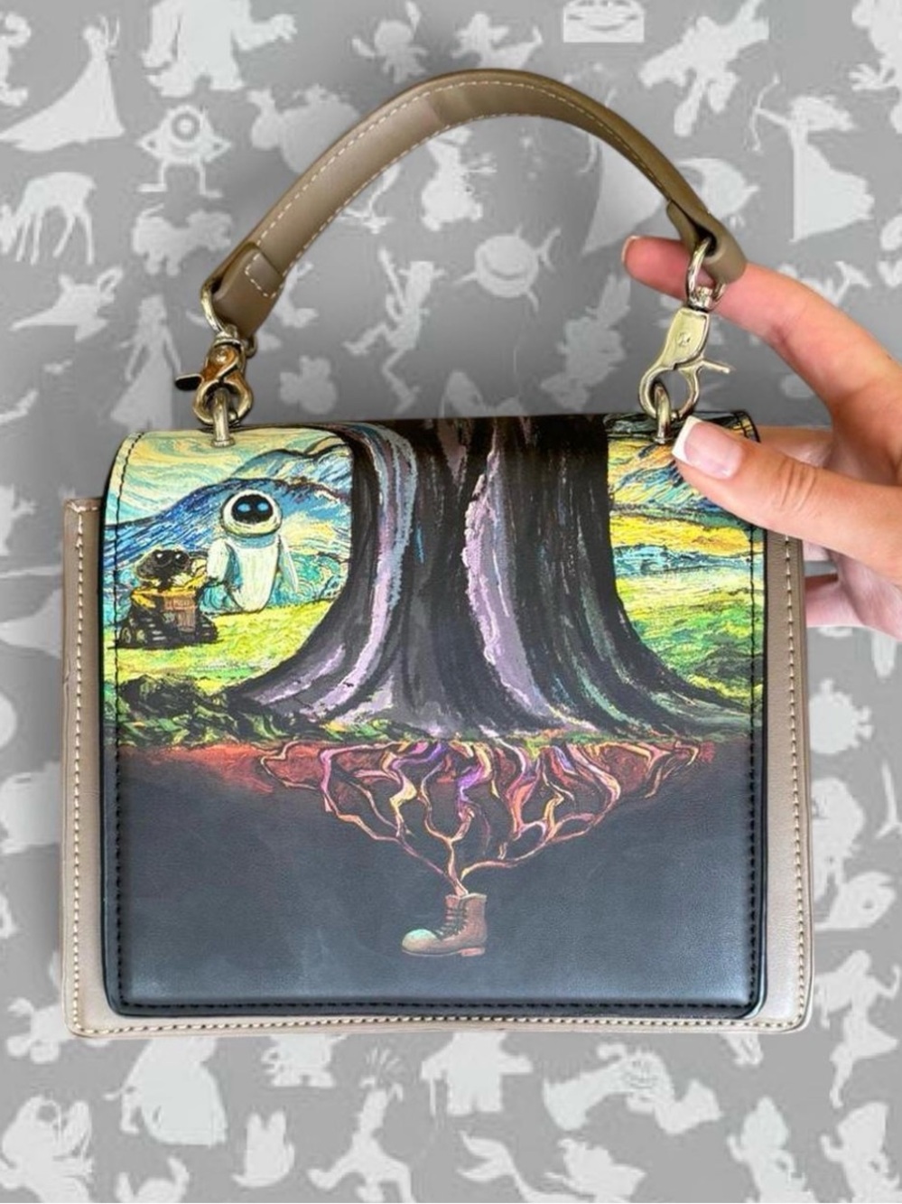 Loungefly Disney Pixar Wall-E and Eve Bag Purse Artistic Print Front